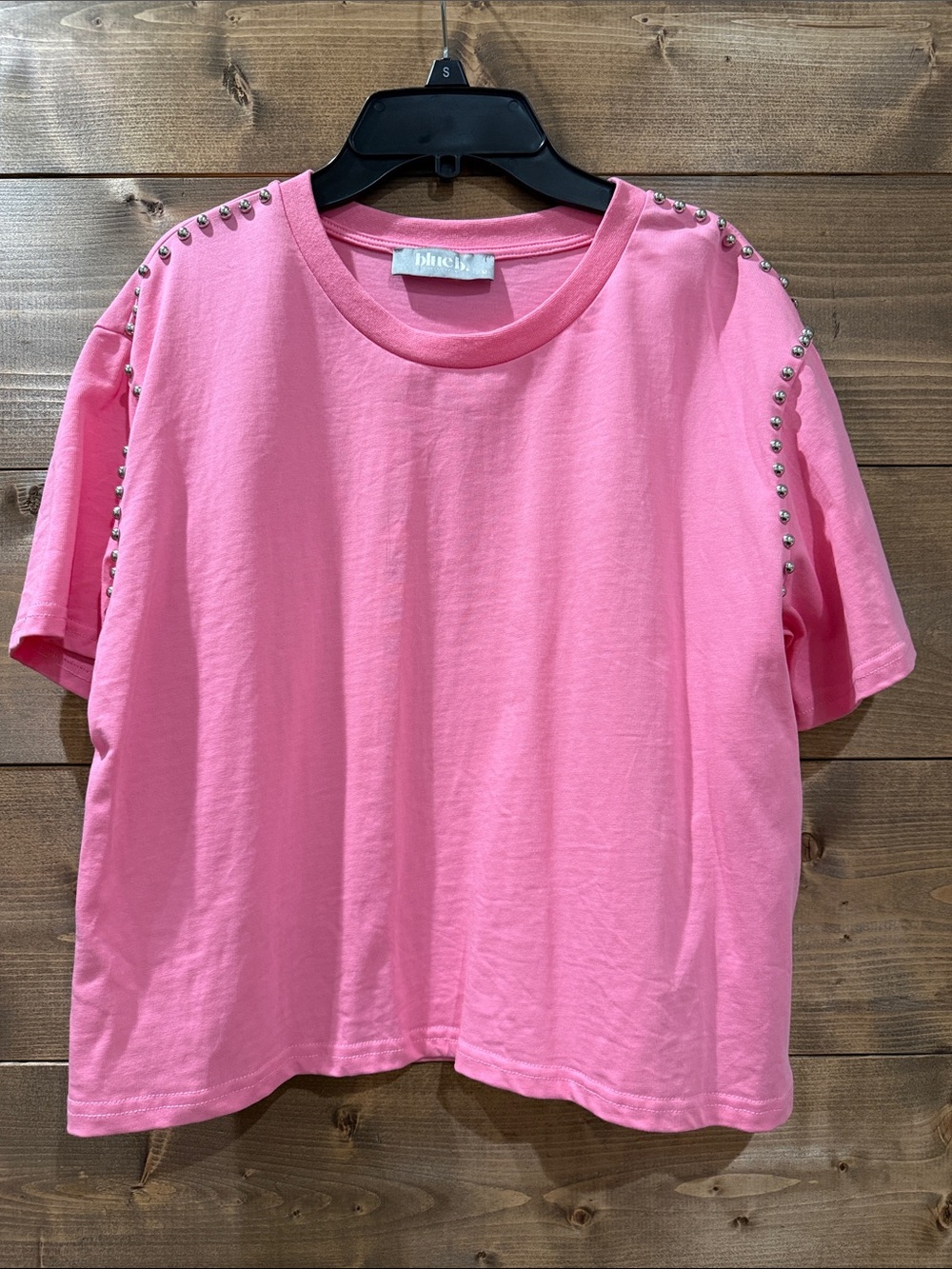 blue b Stud-Trim Boxy Short Sleeve Tee — Pink